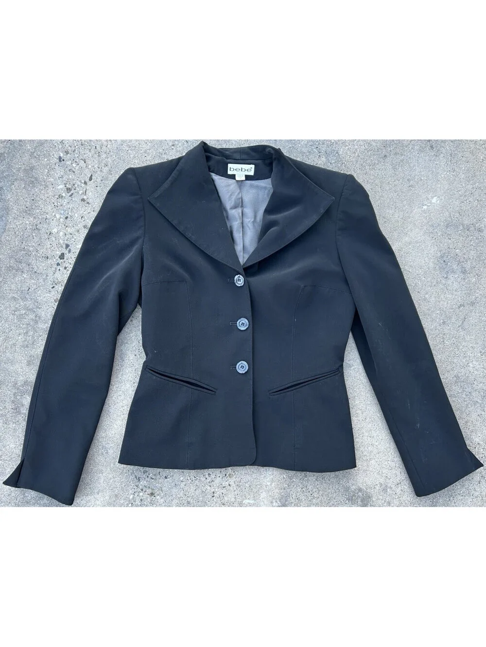 Bebe Black Made USA Jacket 3/4 Sleeve size 8 and 3 Button Breast Vintage Apparel